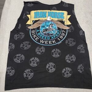 Vintage Iron Horse Saloon Cut Off Shirt Mens 2XL Black Biker Motorcycle 90s
